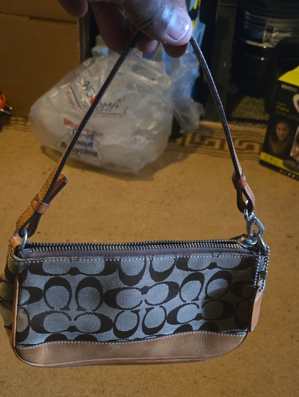 Coach Mini Shoulder Bag in Brown and Tan Signature Canvas
